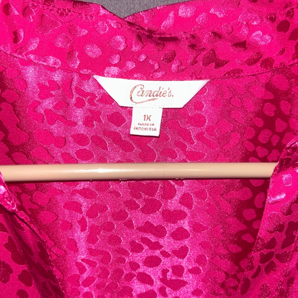 Candies Women Pink Leopard Animal Print Button Down Shirt Top Size 1X Valentine - Picture 5 of 7